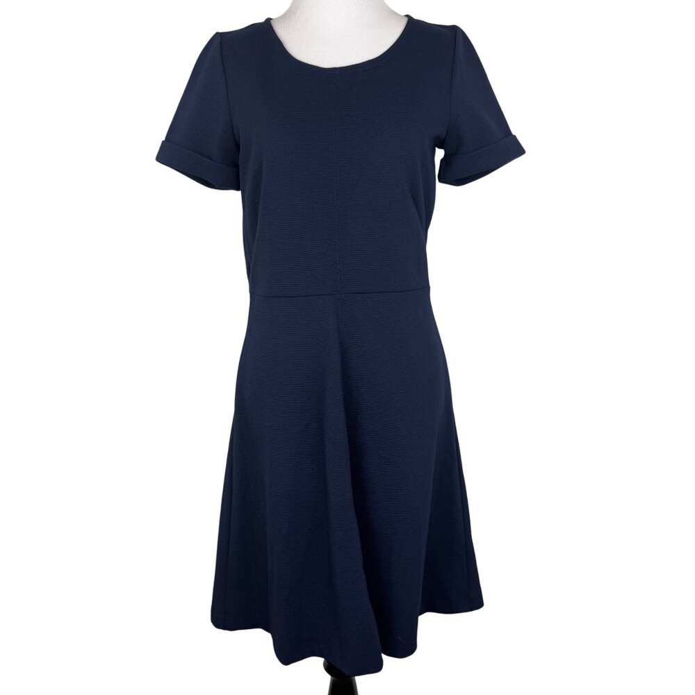 J.Crew Navy Blue Short Sleeve Ribbed Fit & Flare Dress Womens Size 6